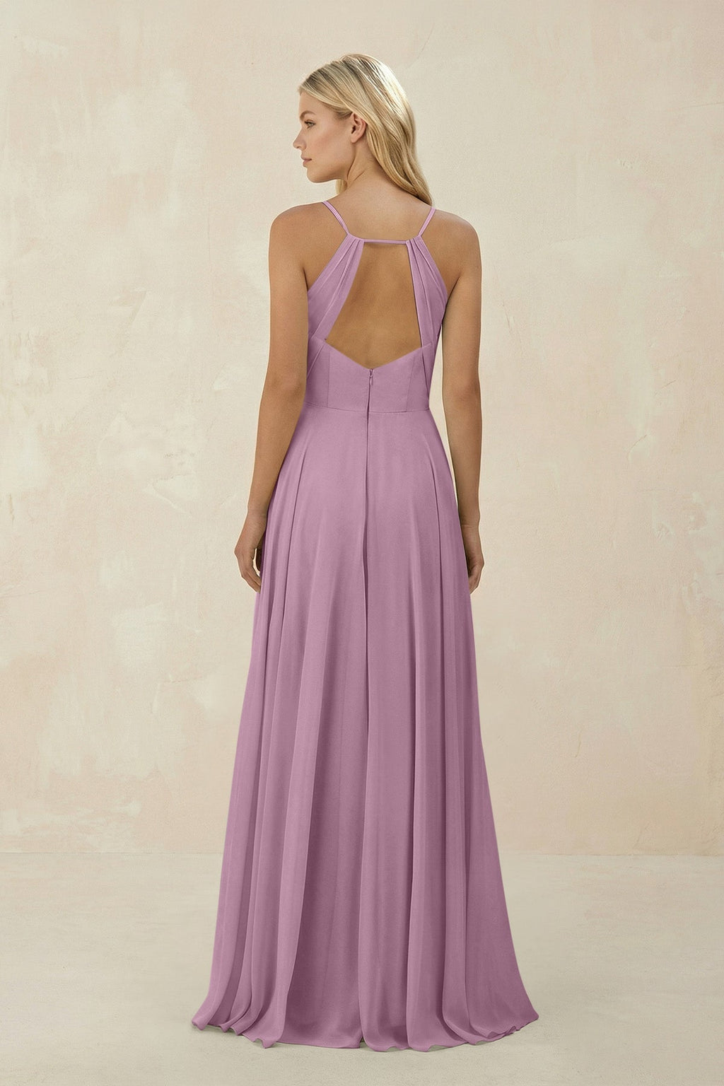 Spaghetti Strap A - Line Chiffon Bridesmaid Dress in Wisteria - SHE IS ME Bridesmaid Dresses