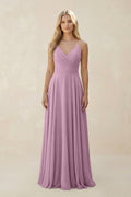 Spaghetti Strap A - Line Chiffon Bridesmaid Dress in Wisteria - SHE IS ME Bridesmaid Dresses