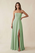 Spaghetti Strap A - Line Chiffon Maxi Bridesmaid Dress in Sage - SHE IS ME Bridesmaid Dresses