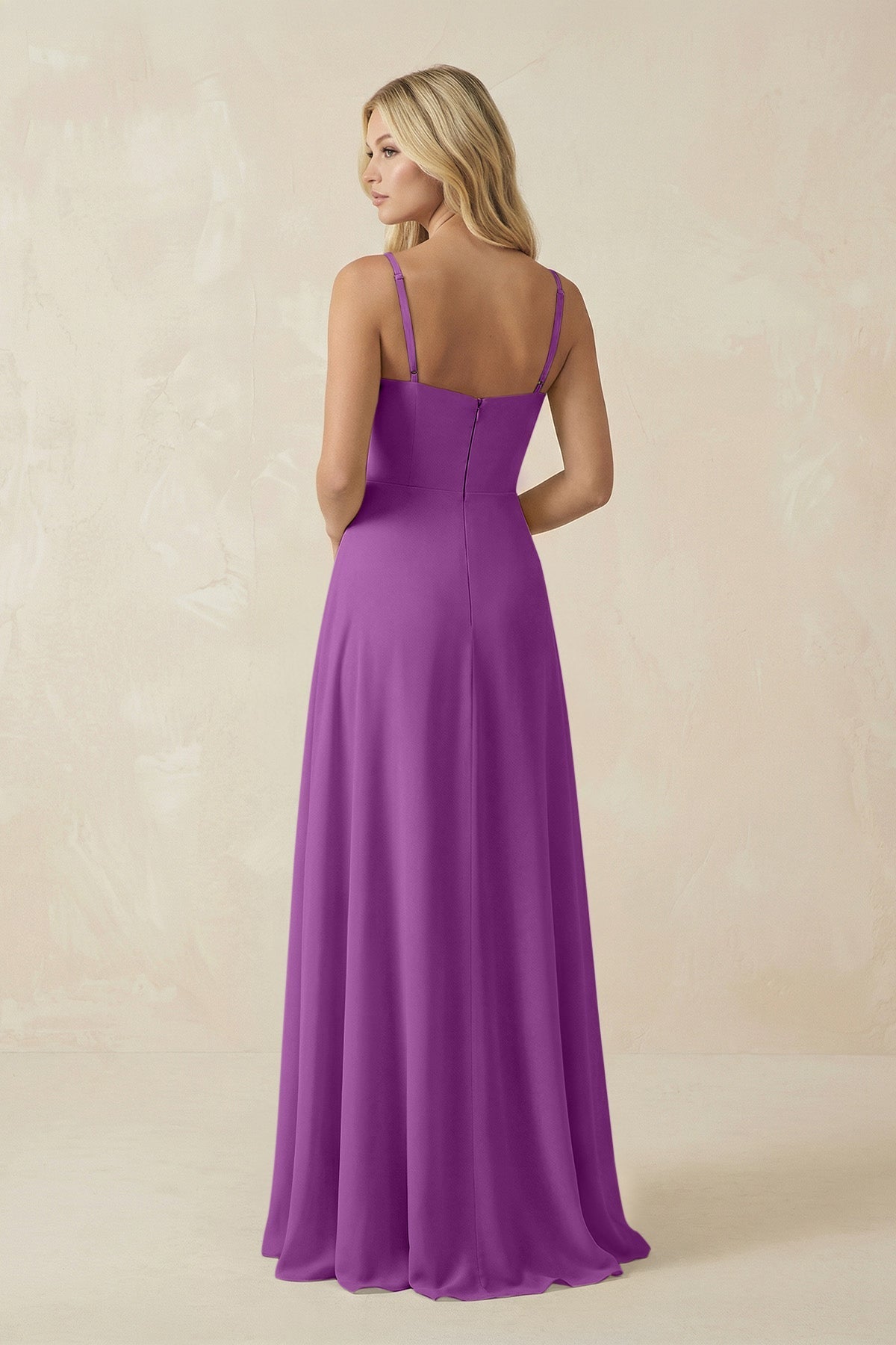 Spaghetti Strap Chiffon A - Line Bridesmaid Dress in Amethyst - SHE IS ME Bridesmaid Dresses