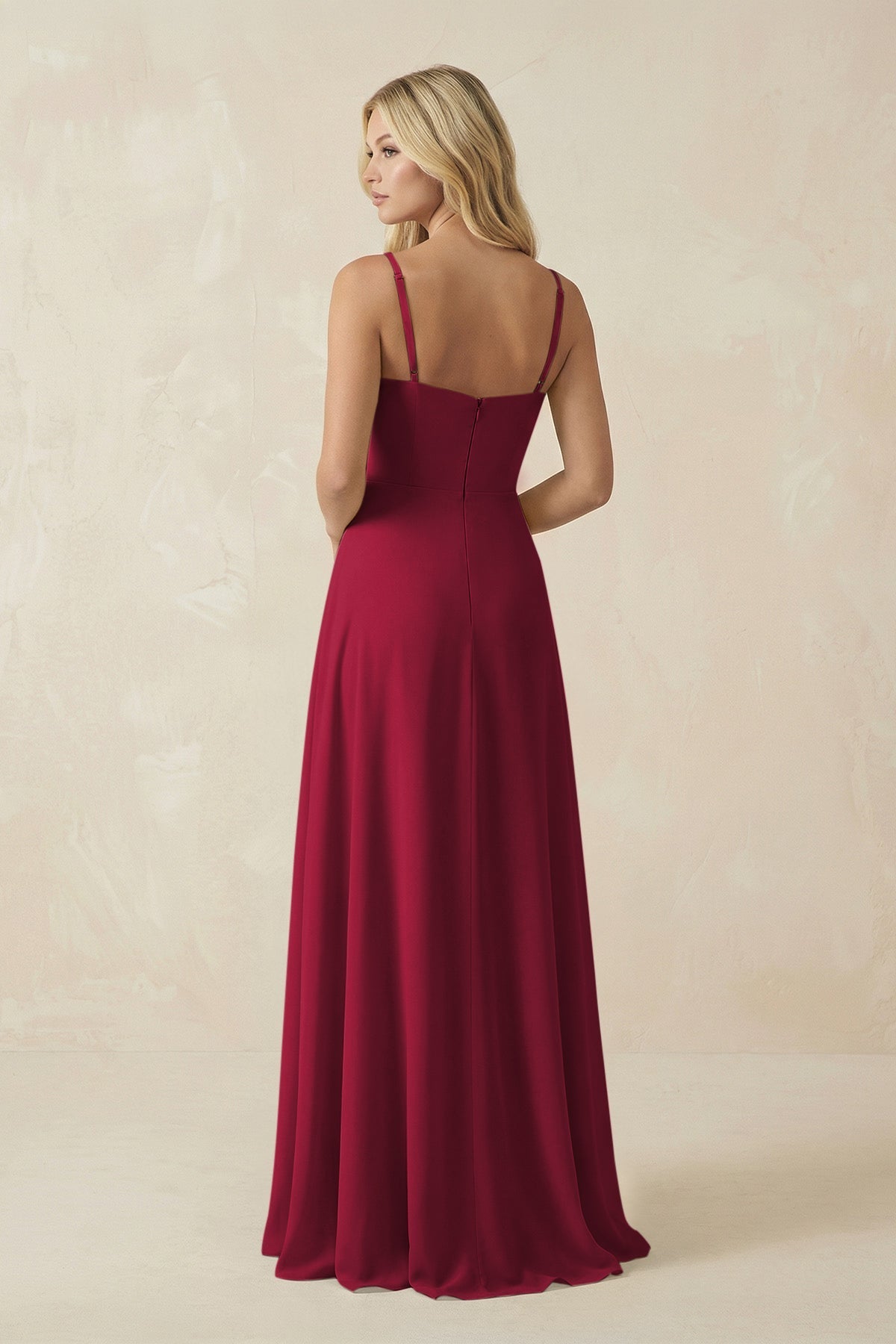 Spaghetti Strap Chiffon A - Line Bridesmaid Dress in Berry - SHE IS ME Bridesmaid Dresses