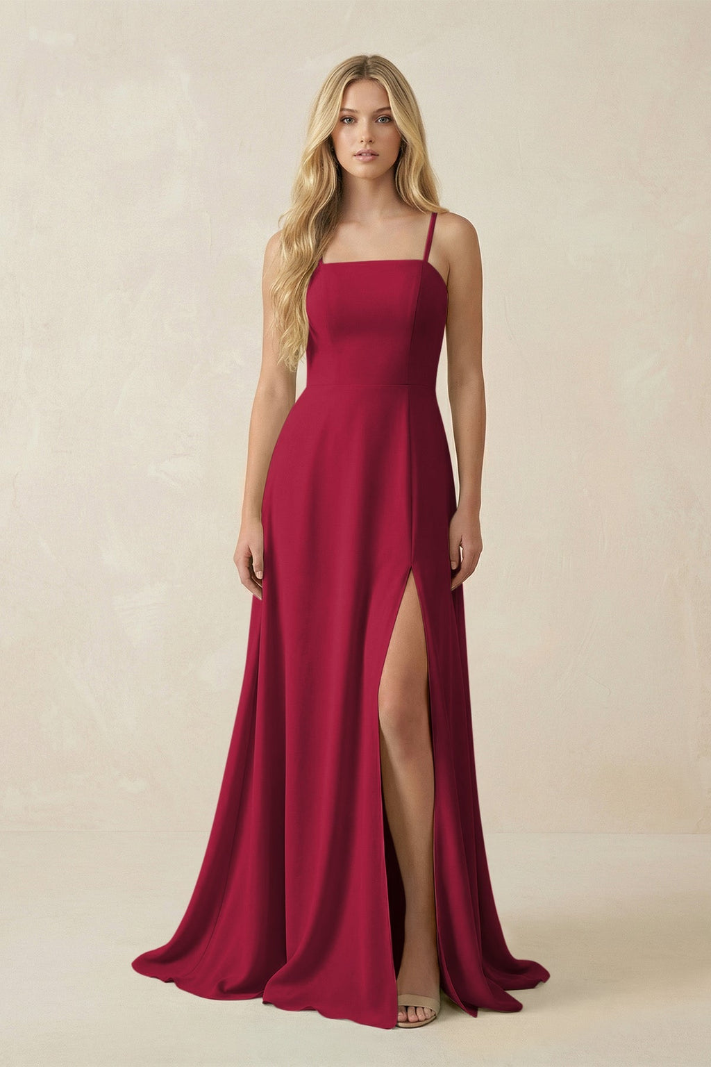 Spaghetti Strap Chiffon A - Line Bridesmaid Dress in Berry - SHE IS ME Bridesmaid Dresses