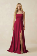 Spaghetti Strap Chiffon A - Line Bridesmaid Dress in Berry - SHE IS ME Bridesmaid Dresses