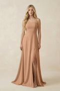 Spaghetti Strap Chiffon A - Line Bridesmaid Dress in Bronzer - SHE IS ME Bridesmaid Dresses