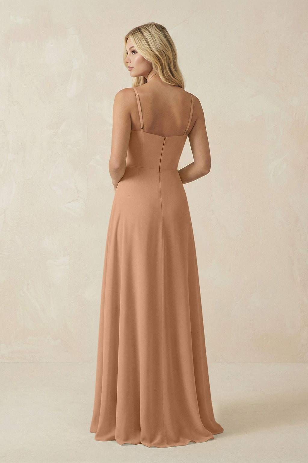 Spaghetti Strap Chiffon A - Line Bridesmaid Dress in Bronzer - SHE IS ME Bridesmaid Dresses
