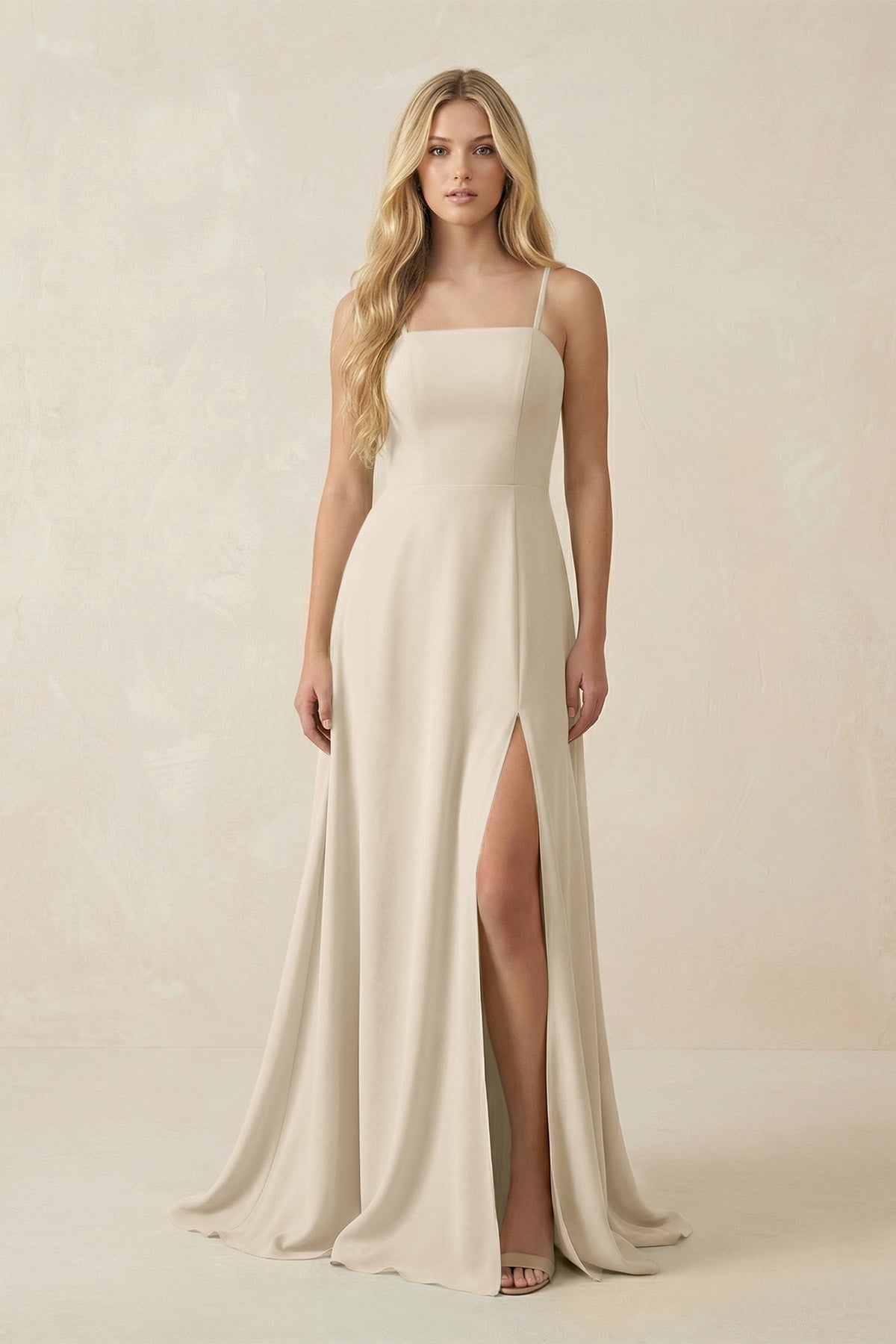 Spaghetti Strap Chiffon A - Line Bridesmaid Dress in Champagne - SHE IS ME Bridesmaid Dresses
