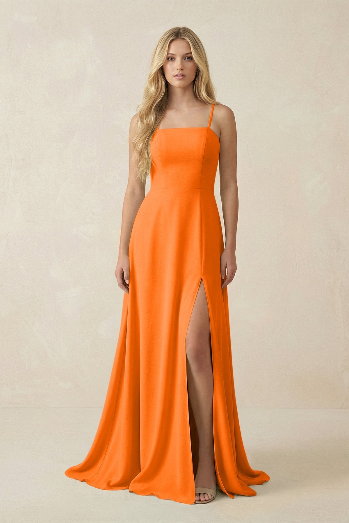 Spaghetti Strap Chiffon A - Line Bridesmaid Dress in Cinnamon - SHE IS ME Bridesmaid Dresses