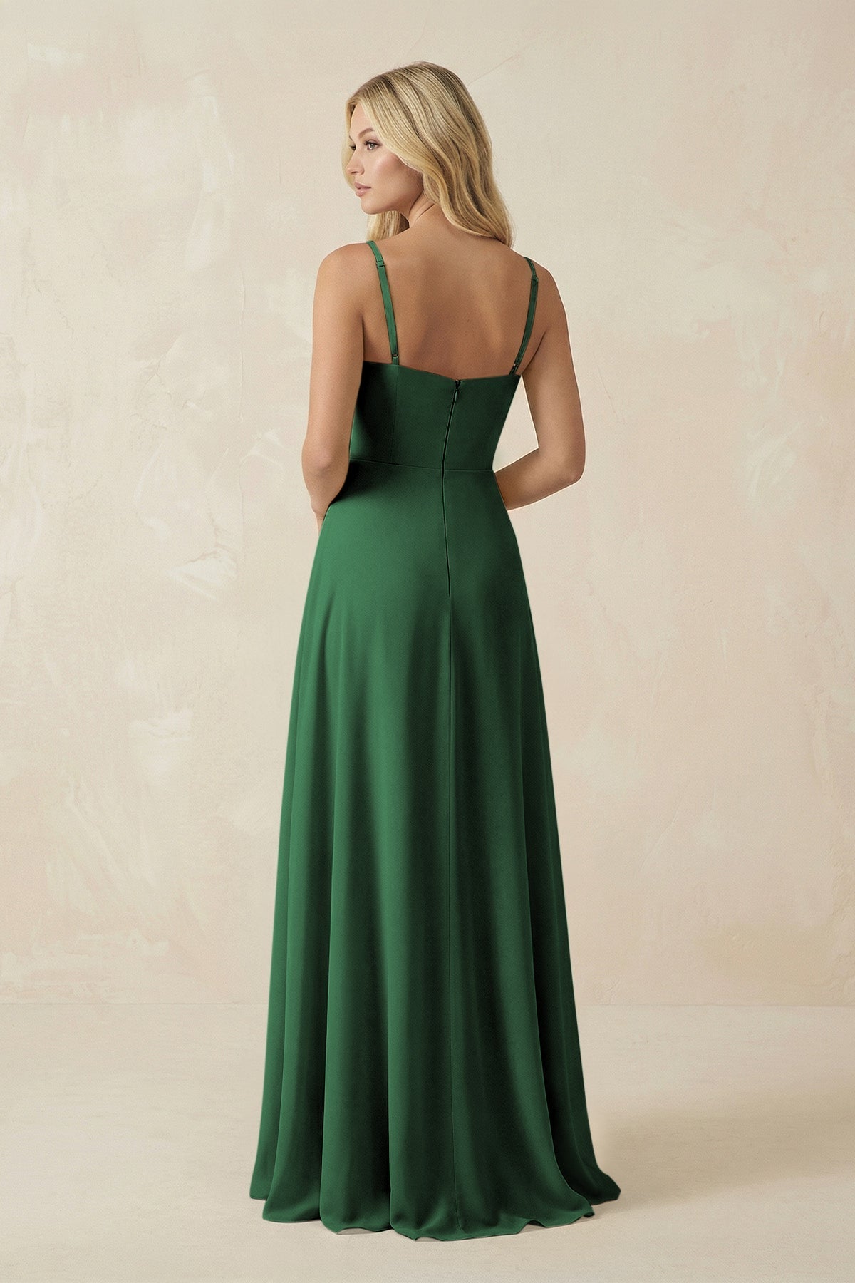 Spaghetti Strap Chiffon A - Line Bridesmaid Dress in Dark Green - SHE IS ME Bridesmaid Dresses
