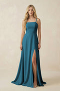 Spaghetti Strap Chiffon A - Line Bridesmaid Dress in Dark Teal - SHE IS ME Bridesmaid Dresses