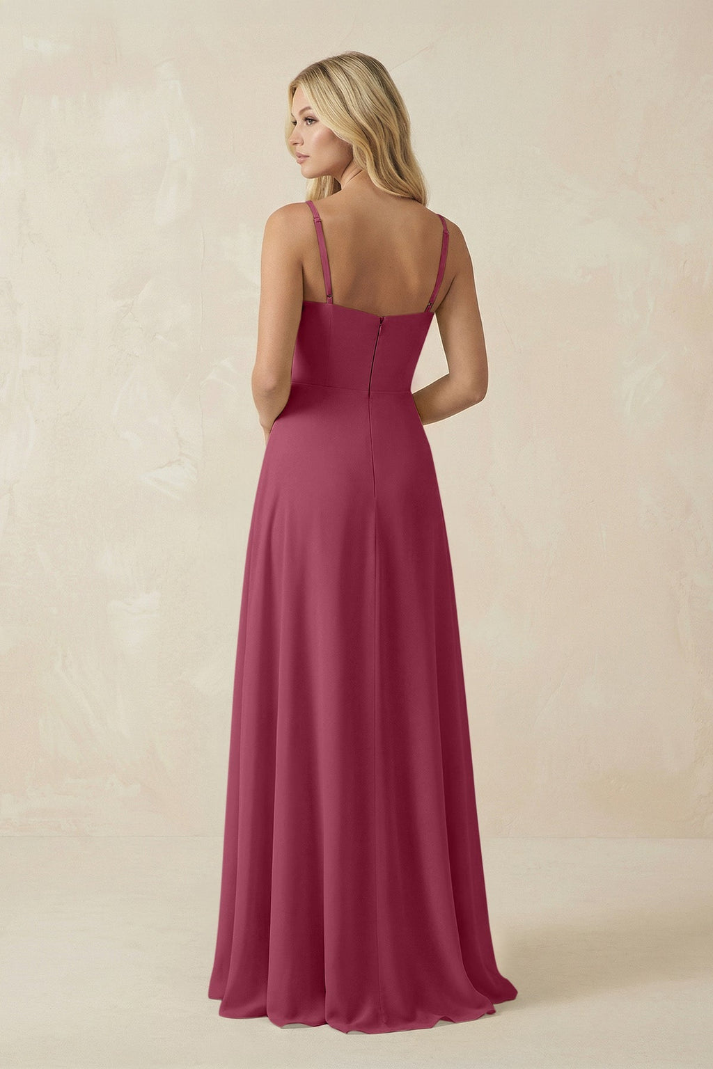 Spaghetti Strap Chiffon A - Line Bridesmaid Dress in Desert Rose - SHE IS ME Bridesmaid Dresses