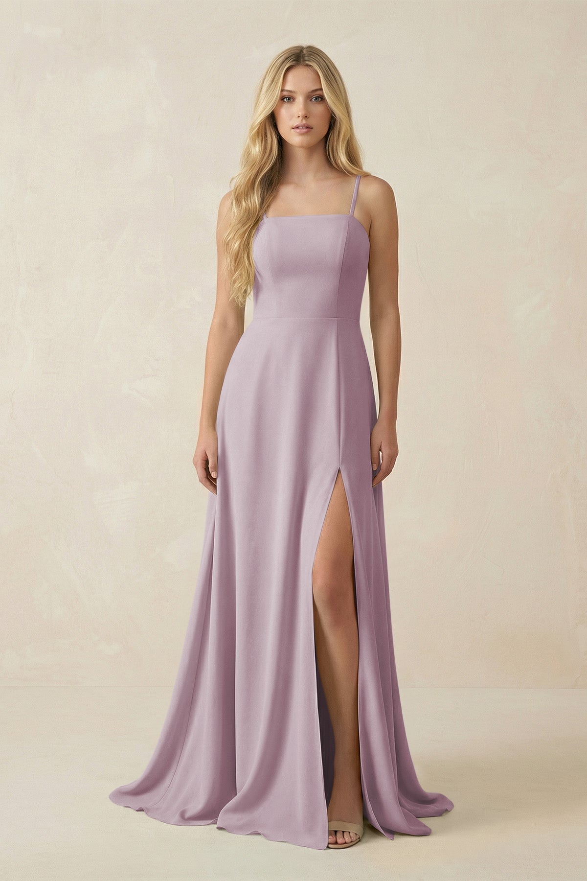 Spaghetti Strap Chiffon A - Line Bridesmaid Dress in Dusk - SHE IS ME Bridesmaid Dresses