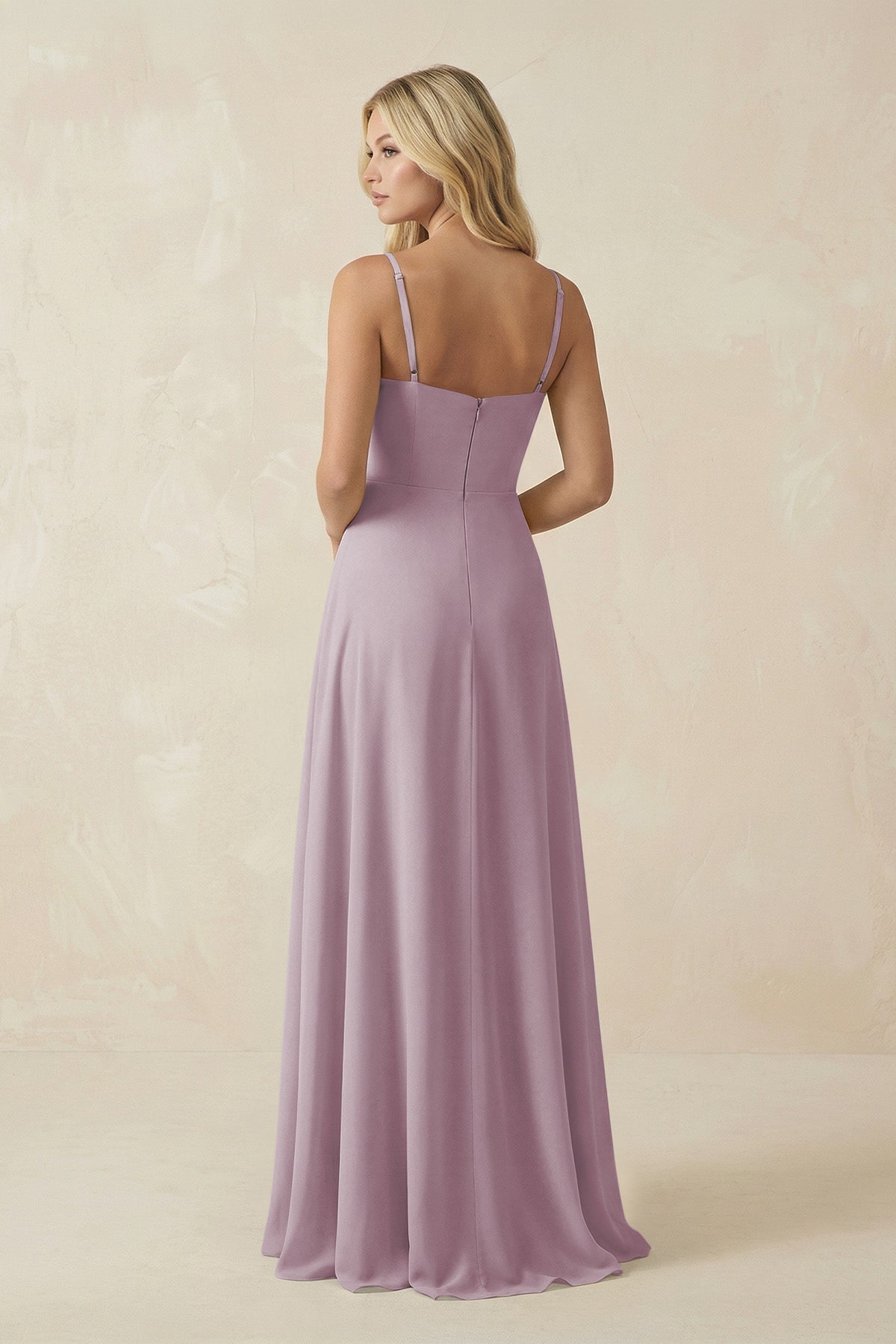 Spaghetti Strap Chiffon A - Line Bridesmaid Dress in Dusk - SHE IS ME Bridesmaid Dresses