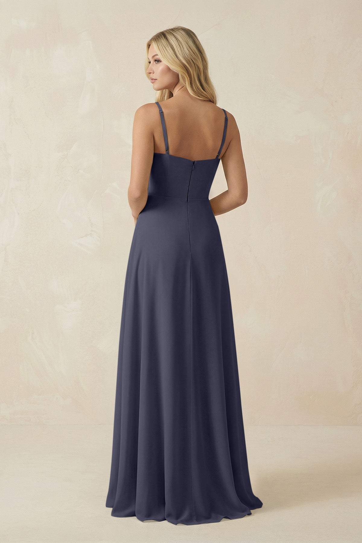 Spaghetti Strap Chiffon A - Line Bridesmaid Dress in Dusk Blue - SHE IS ME Bridesmaid Dresses