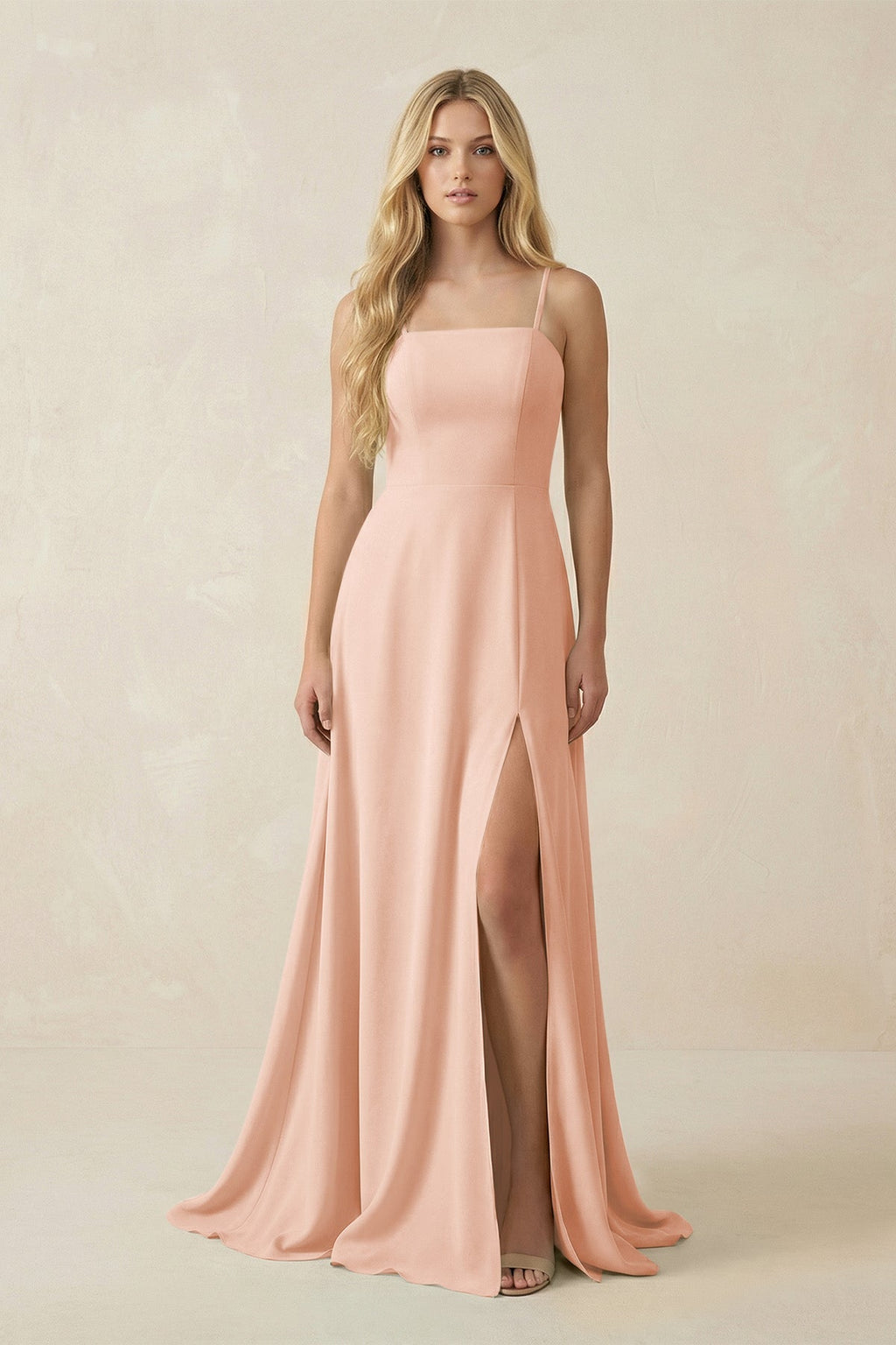 Spaghetti Strap Chiffon A - Line Bridesmaid Dress in English Rose - SHE IS ME Bridesmaid Dresses