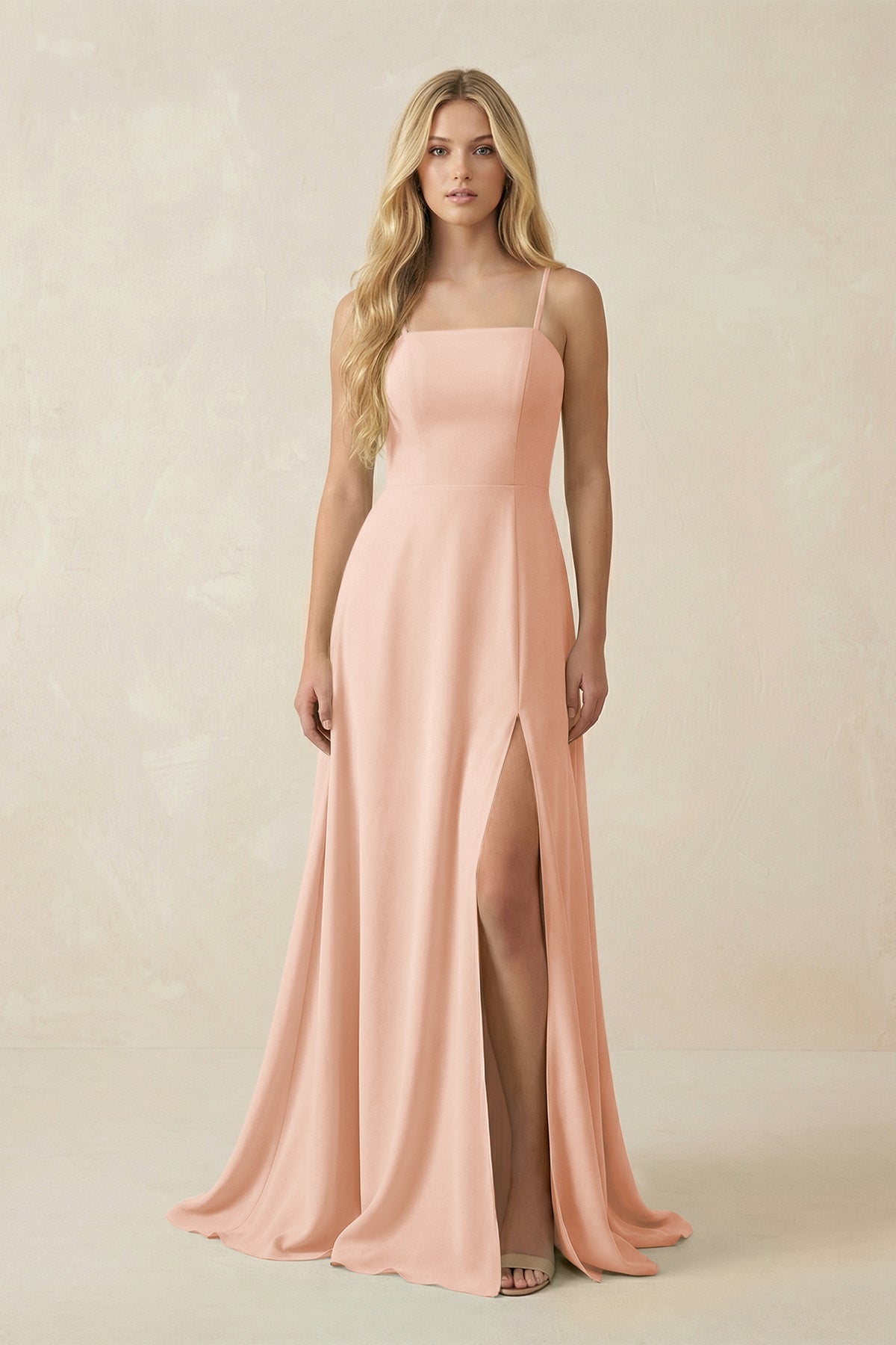 Spaghetti Strap Chiffon A - Line Bridesmaid Dress in English Rose - SHE IS ME Bridesmaid Dresses