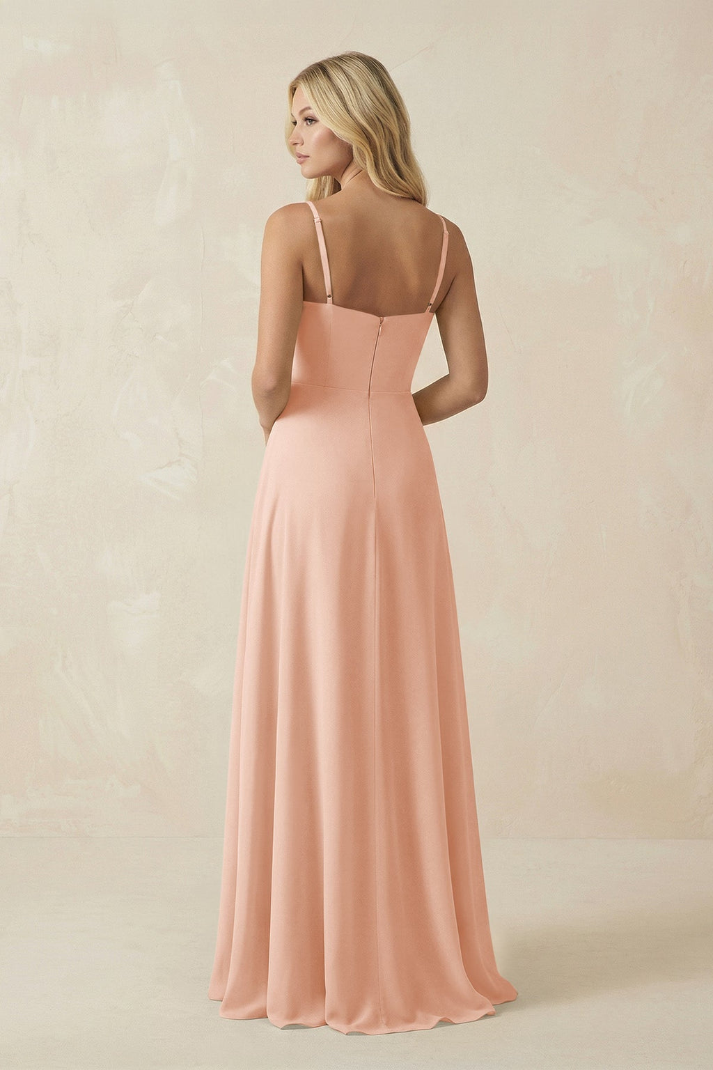 Spaghetti Strap Chiffon A - Line Bridesmaid Dress in English Rose - SHE IS ME Bridesmaid Dresses