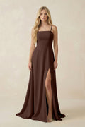 Spaghetti Strap Chiffon A - Line Bridesmaid Dress in Espresso - SHE IS ME Bridesmaid Dresses