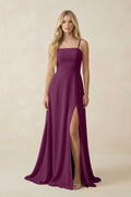 Spaghetti Strap Chiffon A - Line Bridesmaid Dress in Fig - SHE IS ME Bridesmaid Dresses