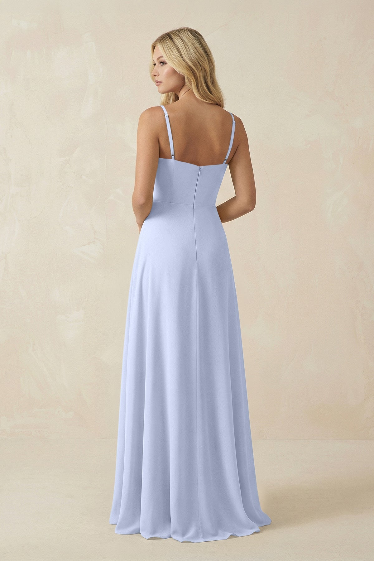 Spaghetti Strap Chiffon A - Line Bridesmaid Dress in Ice - SHE IS ME Bridesmaid Dresses