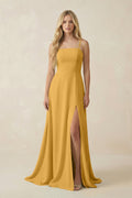 Spaghetti Strap Chiffon A - Line Bridesmaid Dress in Marigold - SHE IS ME Bridesmaid Dresses