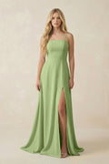 Spaghetti Strap Chiffon A - Line Bridesmaid Dress in Matcha - SHE IS ME Bridesmaid Dresses