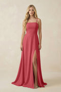 Spaghetti Strap Chiffon A - Line Bridesmaid Dress in Merlot - SHE IS ME Bridesmaid Dresses