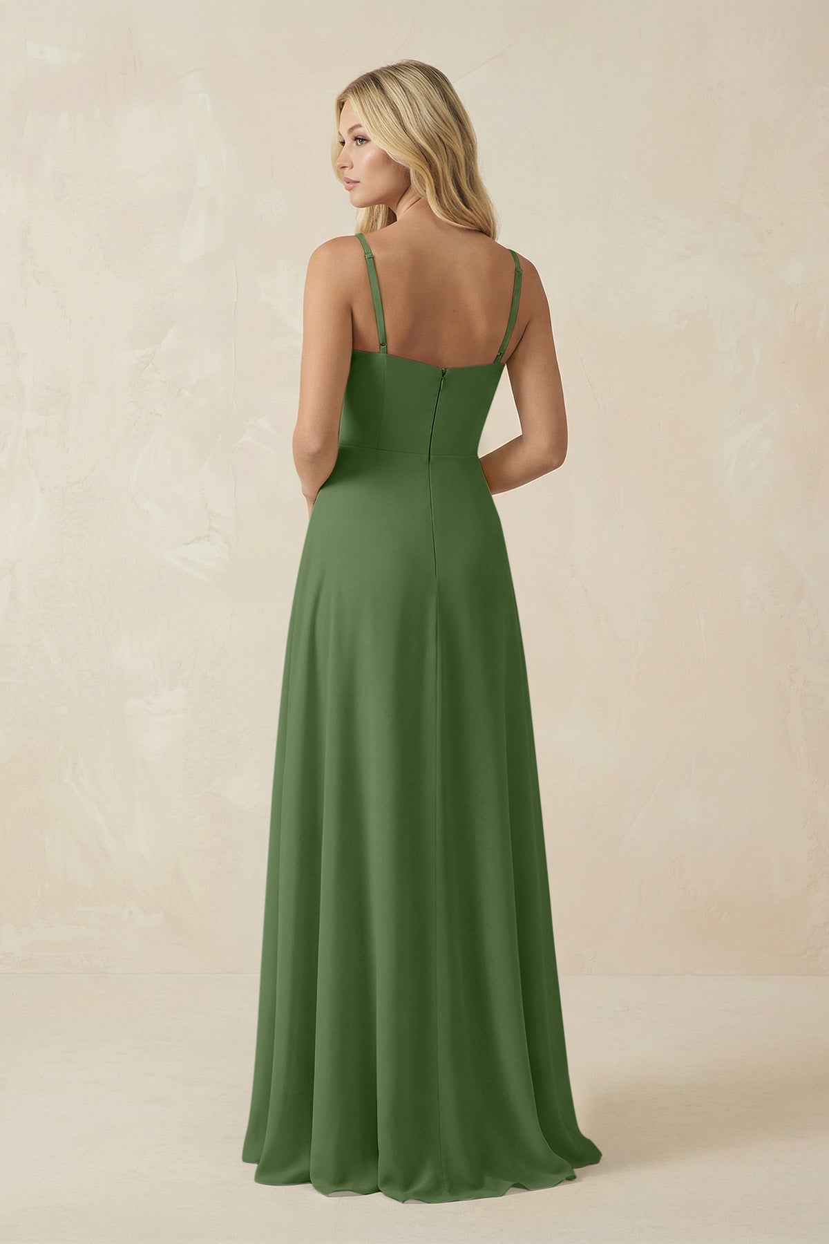 Spaghetti Strap Chiffon A - Line Bridesmaid Dress in Moss - SHE IS ME Bridesmaid Dresses