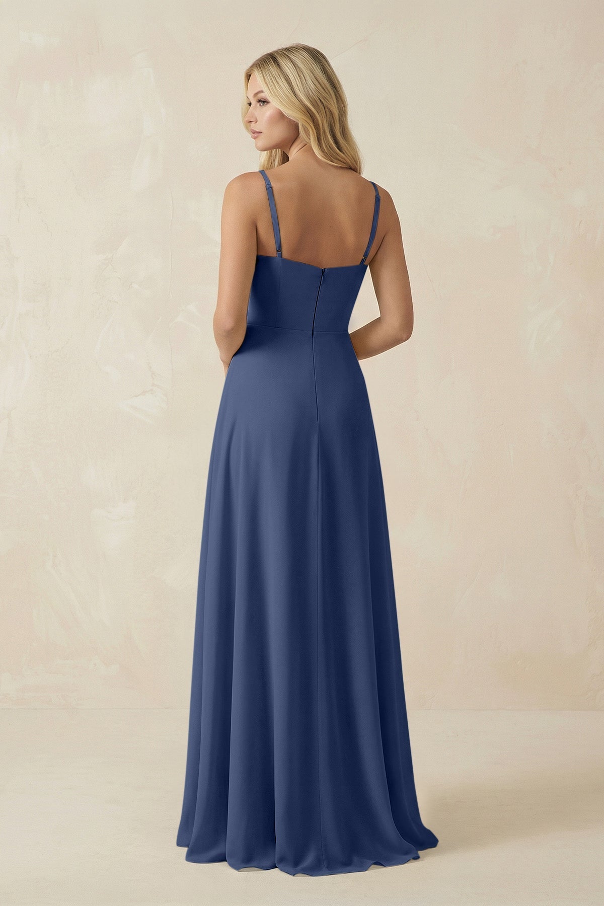 Spaghetti Strap Chiffon A - Line Bridesmaid Dress in Navy - SHE IS ME Bridesmaid Dresses