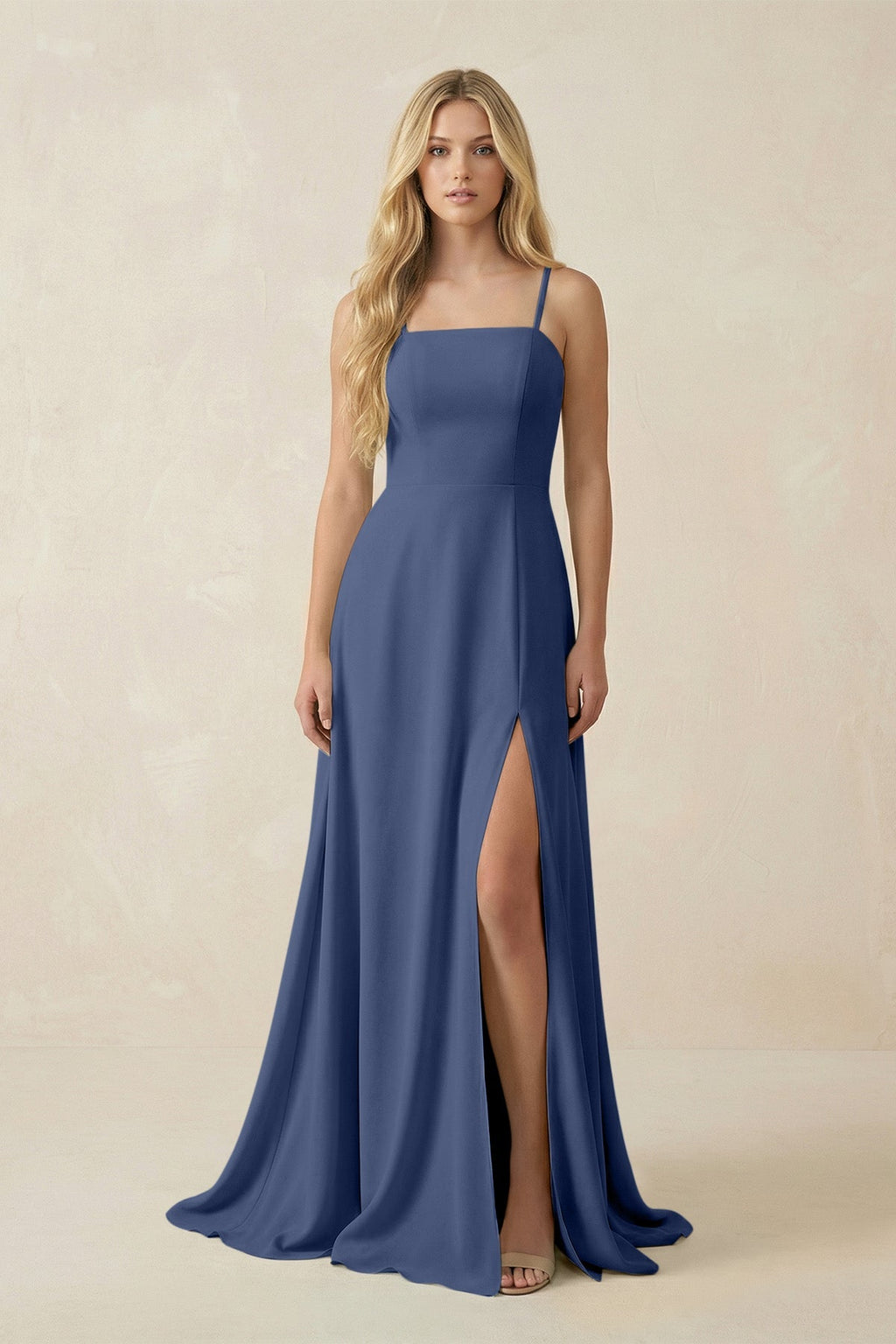 Spaghetti Strap Chiffon A - Line Bridesmaid Dress in Navy - SHE IS ME Bridesmaid Dresses