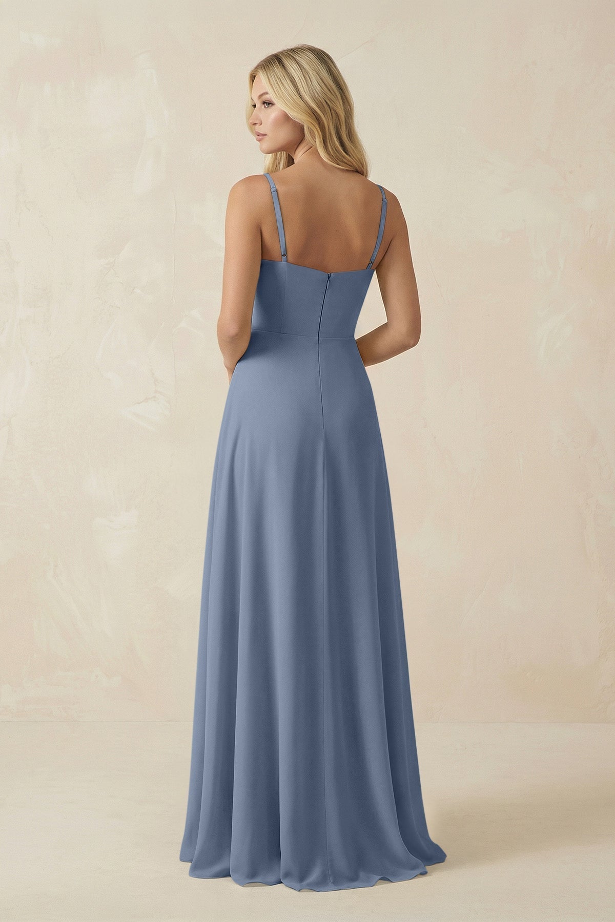 Spaghetti Strap Chiffon A - Line Bridesmaid Dress in Neptune - SHE IS ME Bridesmaid Dresses