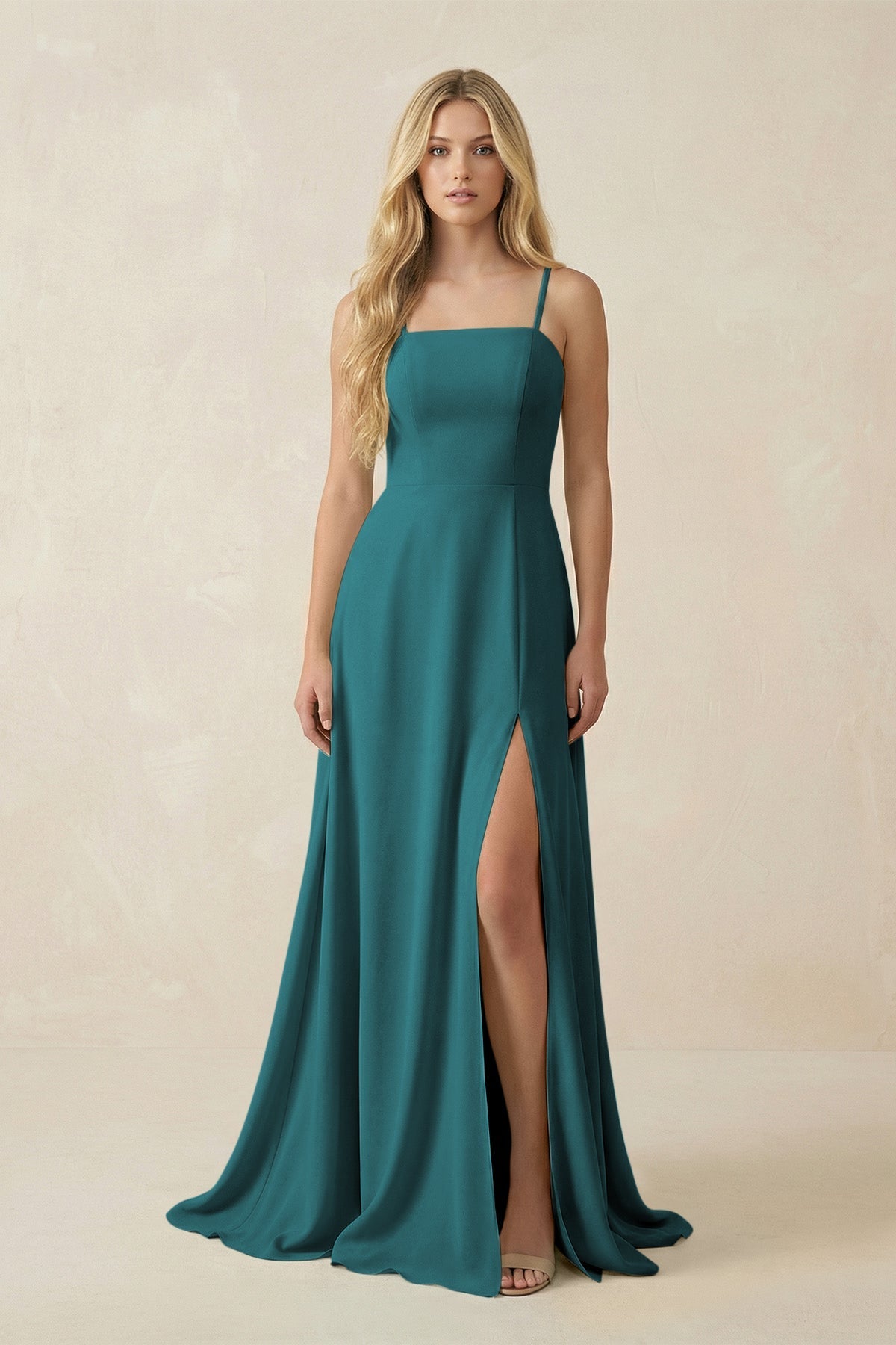 Spaghetti Strap Chiffon A - Line Bridesmaid Dress in Pine - SHE IS ME Bridesmaid Dresses