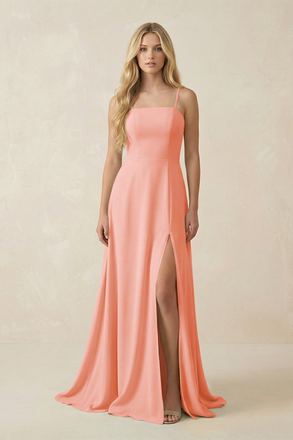 Spaghetti Strap Chiffon A - Line Bridesmaid Dress in Rosette - SHE IS ME Bridesmaid Dresses