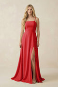 Spaghetti Strap Chiffon A - Line Bridesmaid Dress in Ruby Red - SHE IS ME Bridesmaid Dresses