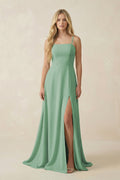 Spaghetti Strap Chiffon A - Line Bridesmaid Dress in Sea Glass - SHE IS ME Bridesmaid Dresses