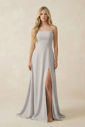 Spaghetti Strap Chiffon A - Line Bridesmaid Dress in Silver - SHE IS ME Bridesmaid Dresses