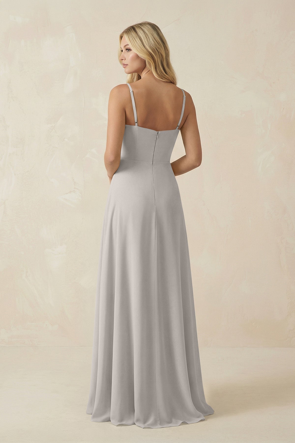 Spaghetti Strap Chiffon A - Line Bridesmaid Dress in Silver - SHE IS ME Bridesmaid Dresses