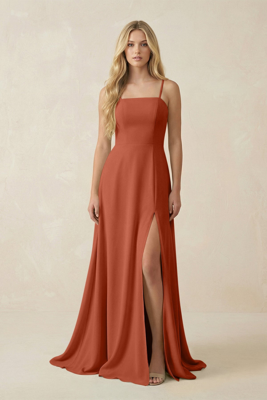 Spaghetti Strap Chiffon A - Line Bridesmaid Dress in Spice - SHE IS ME Bridesmaid Dresses