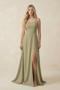 Spaghetti Strap Chiffon A - Line Bridesmaid Dress in Thyme - SHE IS ME Bridesmaid Dresses