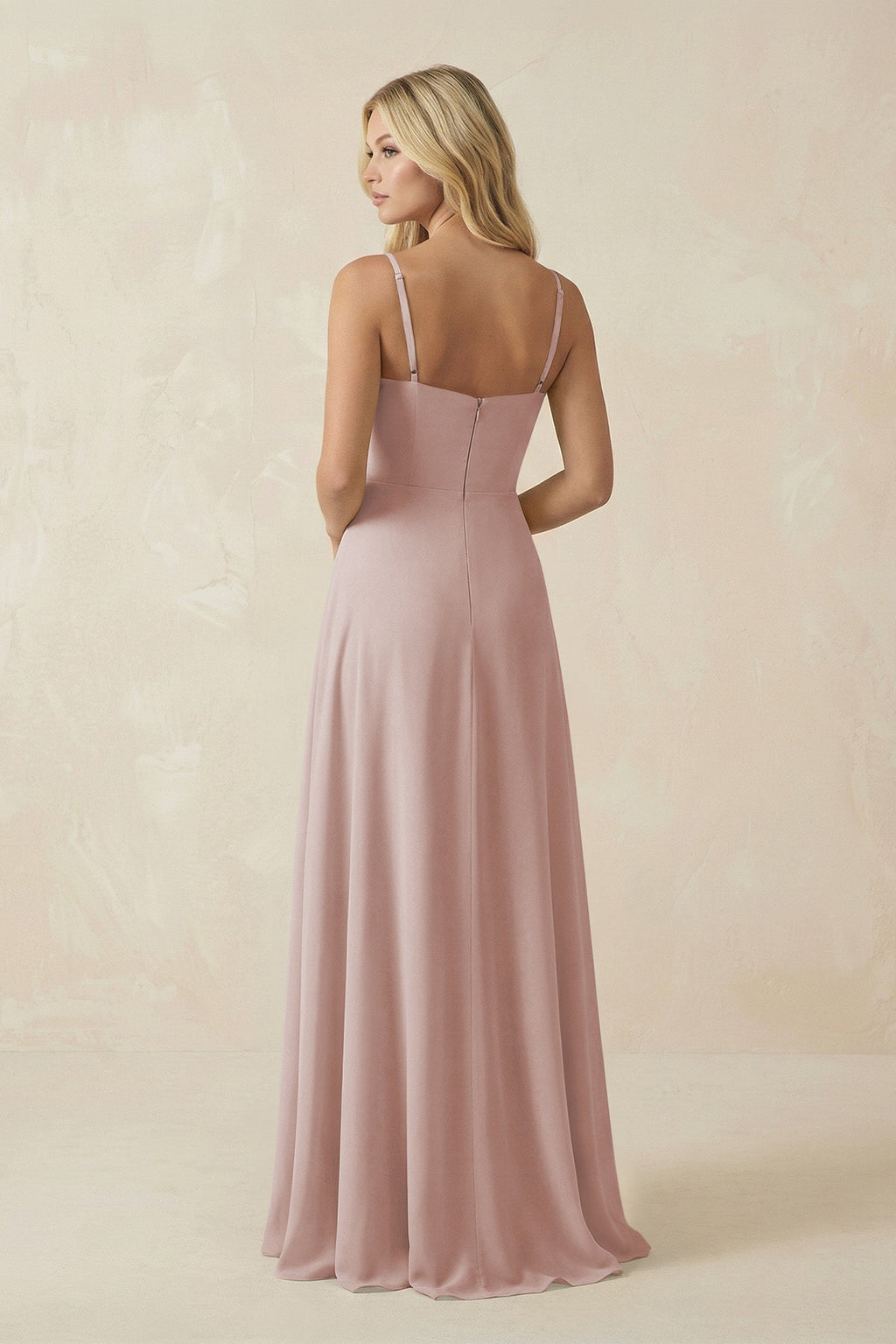 Spaghetti Strap Chiffon A - Line Bridesmaid Dress in Toffee - SHE IS ME Bridesmaid Dresses
