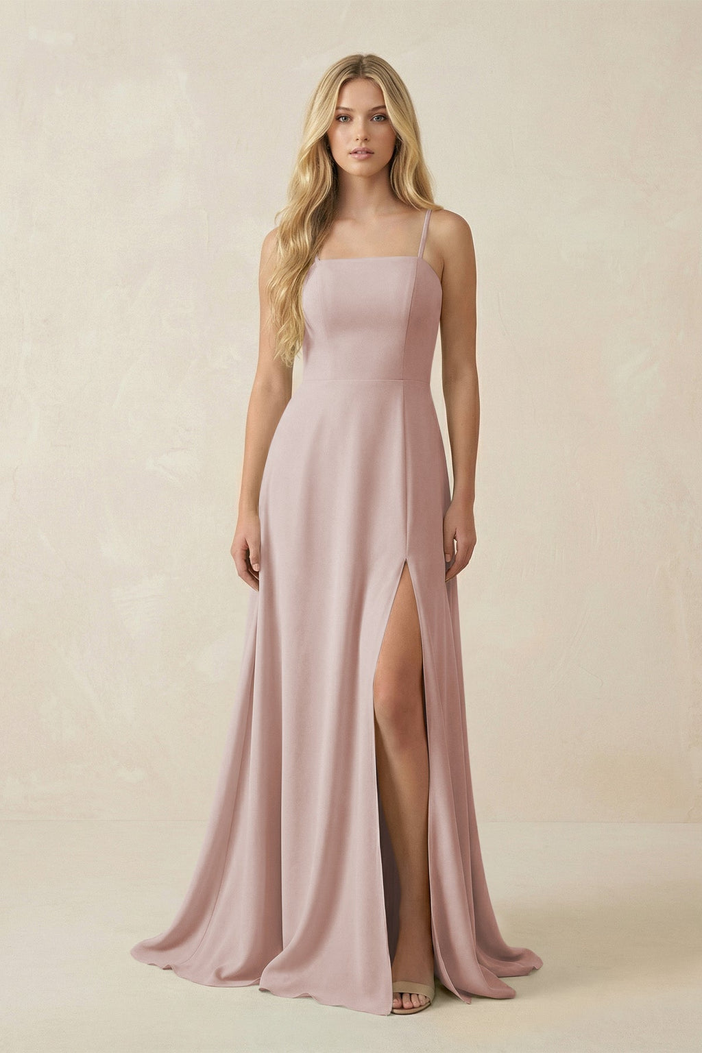 Spaghetti Strap Chiffon A - Line Bridesmaid Dress in Toffee - SHE IS ME Bridesmaid Dresses
