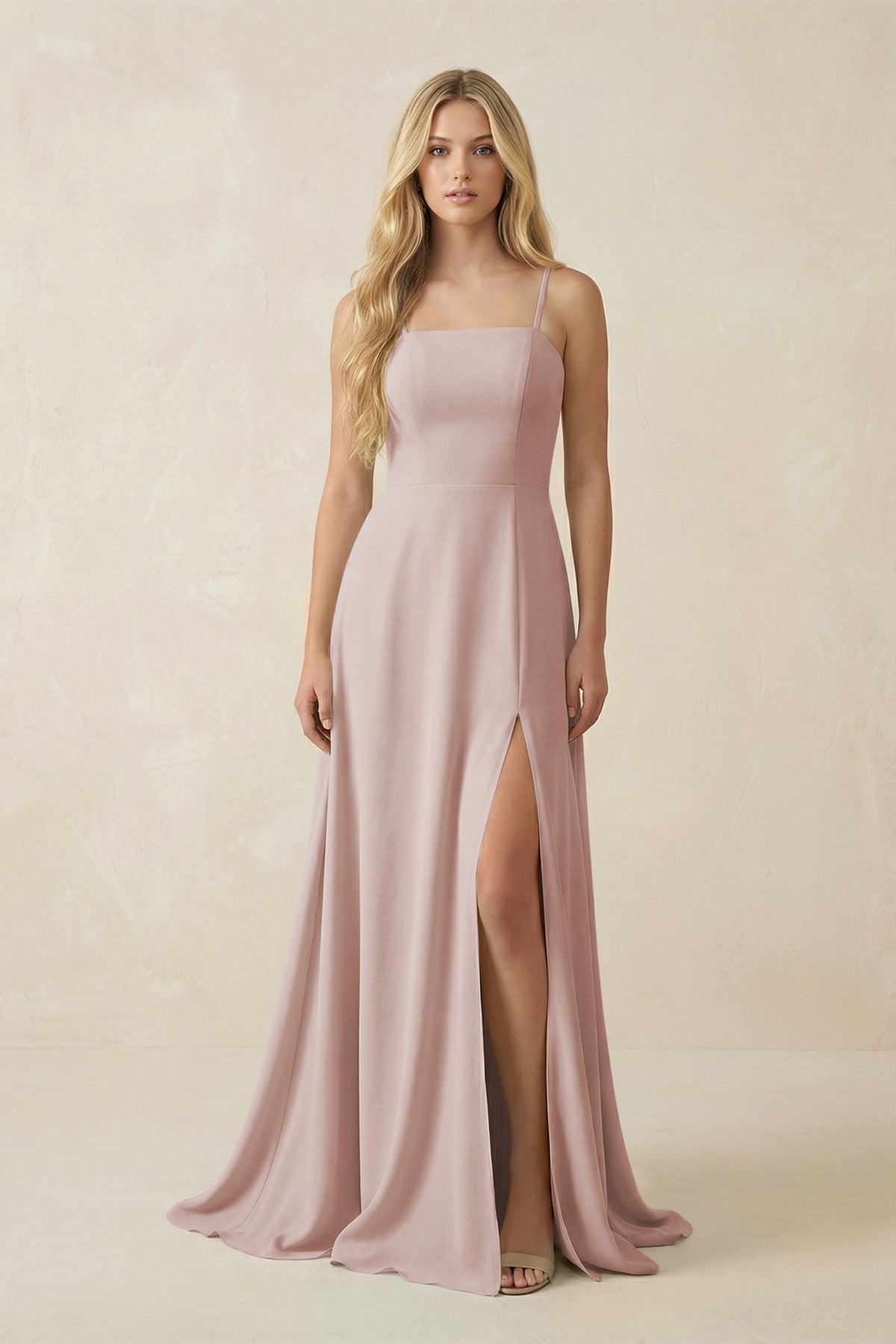 Spaghetti Strap Chiffon A - Line Bridesmaid Dress in Toffee - SHE IS ME Bridesmaid Dresses