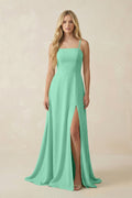 Spaghetti Strap Chiffon A - Line Bridesmaid Dress in Turquoise - SHE IS ME Bridesmaid Dresses