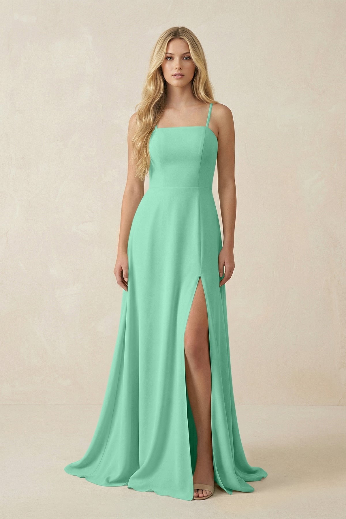 Spaghetti Strap Chiffon A - Line Bridesmaid Dress in Turquoise - SHE IS ME Bridesmaid Dresses