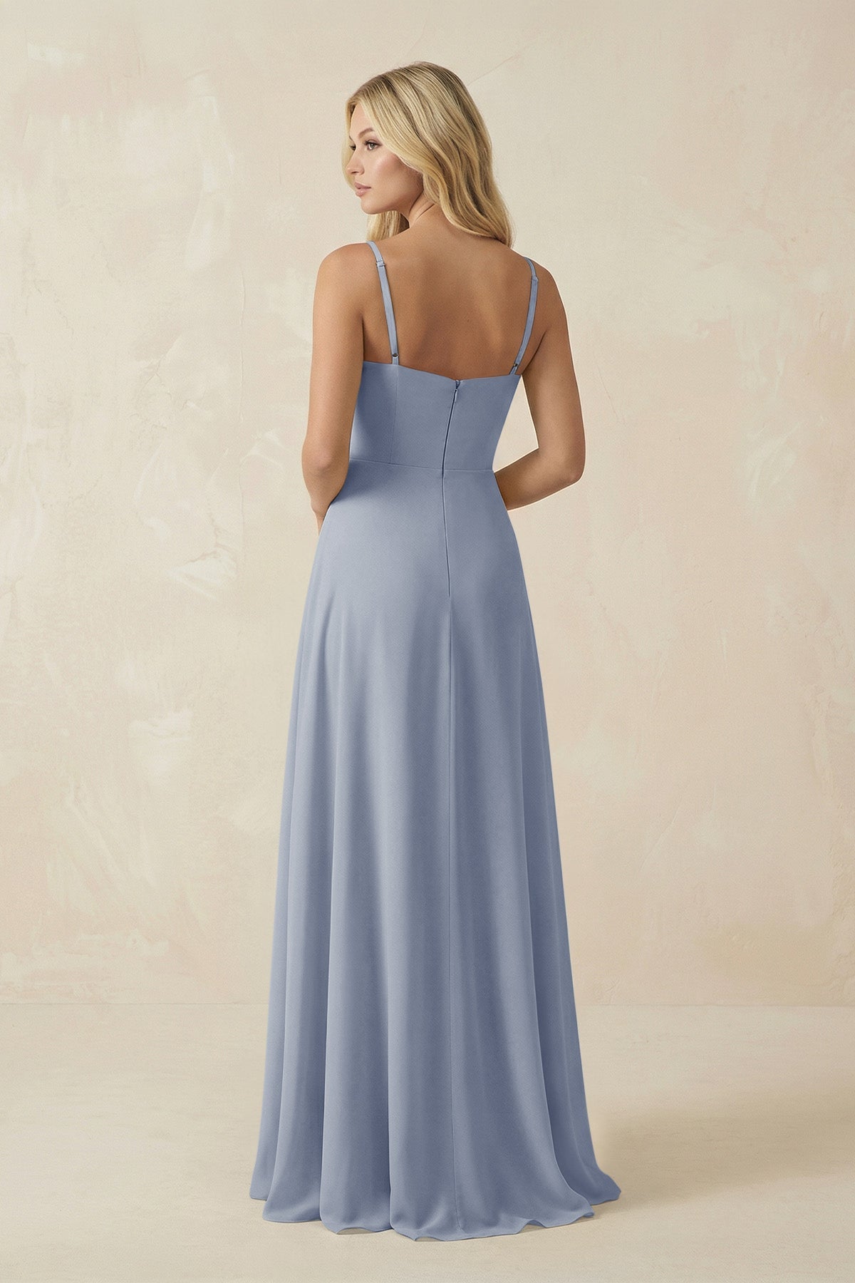 Spaghetti Strap Chiffon A - Line Bridesmaid Dress in Twilight - SHE IS ME Bridesmaid Dresses