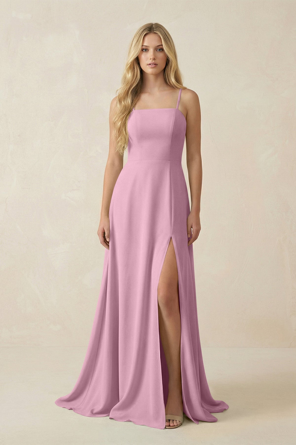 Spaghetti Strap Chiffon A - Line Bridesmaid Dress in Vintage Mauve - SHE IS ME Bridesmaid Dresses