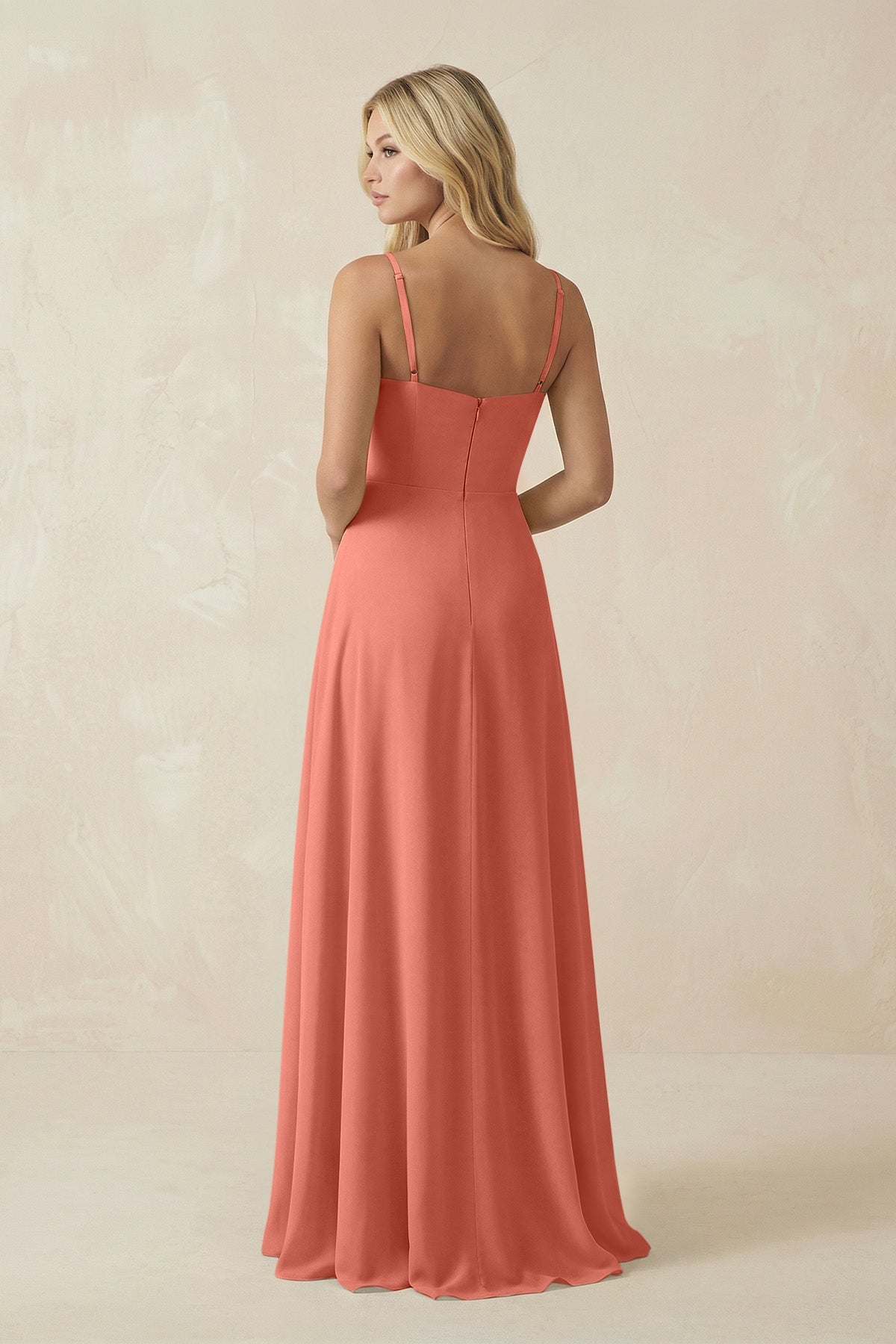Spaghetti Strap Chiffon A - Line Bridesmaid Dress in Wild Rose - SHE IS ME Bridesmaid Dresses