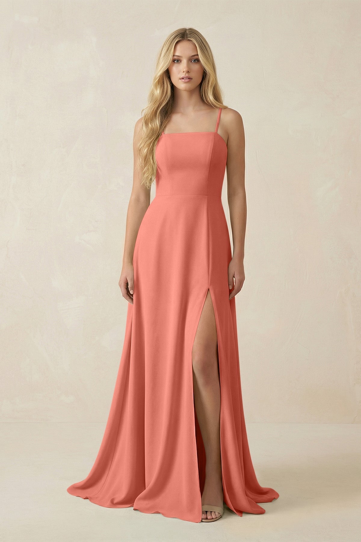Spaghetti Strap Chiffon A - Line Bridesmaid Dress in Wild Rose - SHE IS ME Bridesmaid Dresses