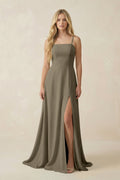Spaghetti Strap Chiffon A - Line Bridesmaid Dress in Willow Green - SHE IS ME Bridesmaid Dresses