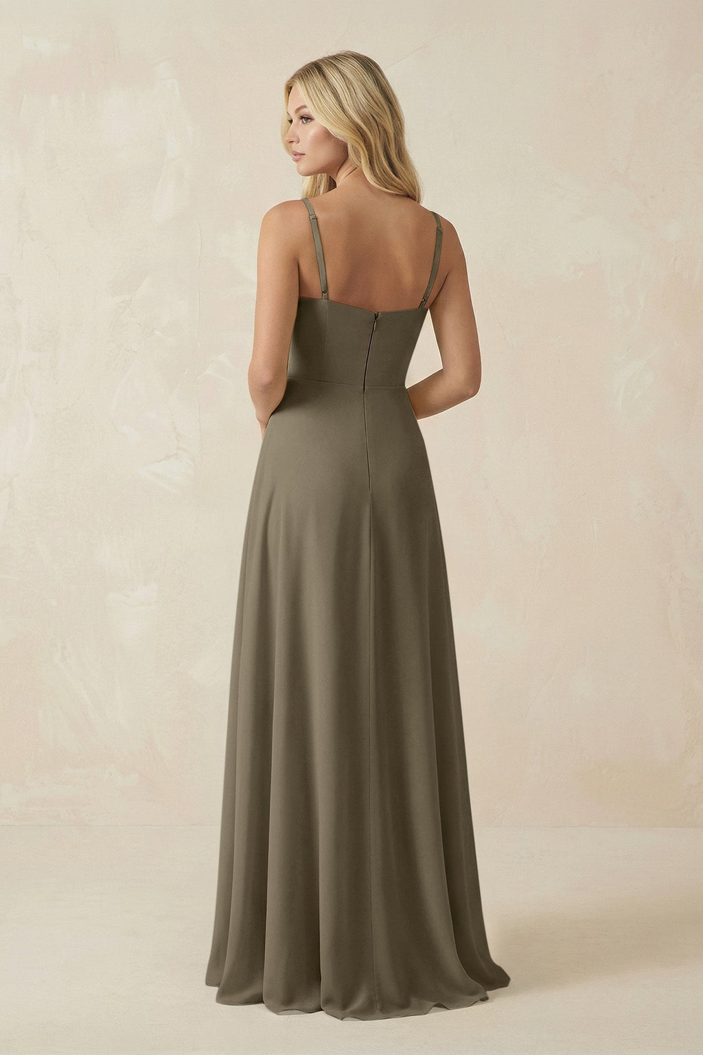 Spaghetti Strap Chiffon A - Line Bridesmaid Dress in Willow Green - SHE IS ME Bridesmaid Dresses