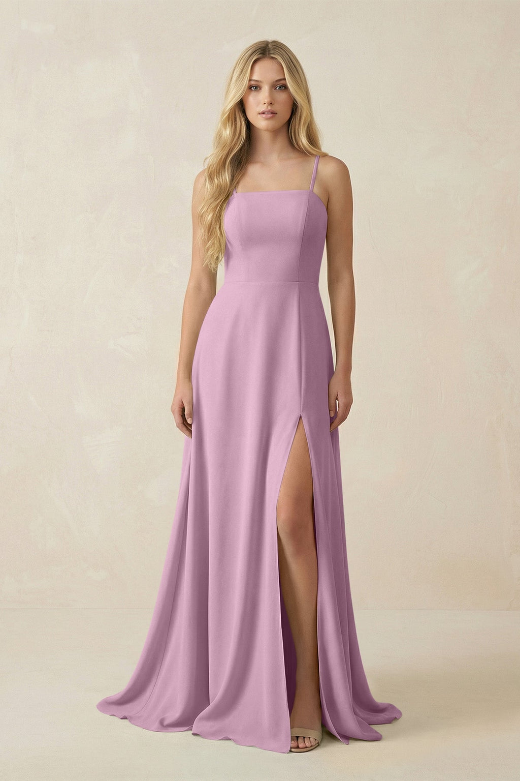 Spaghetti Strap Chiffon A - Line Bridesmaid Dress in Wisteria - SHE IS ME Bridesmaid Dresses